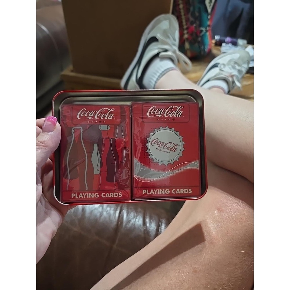 Coca-Cola Playing Cards 2 Deck Set in Embossed Metal Tin US Playing Card Co New - Picture 2 of 4